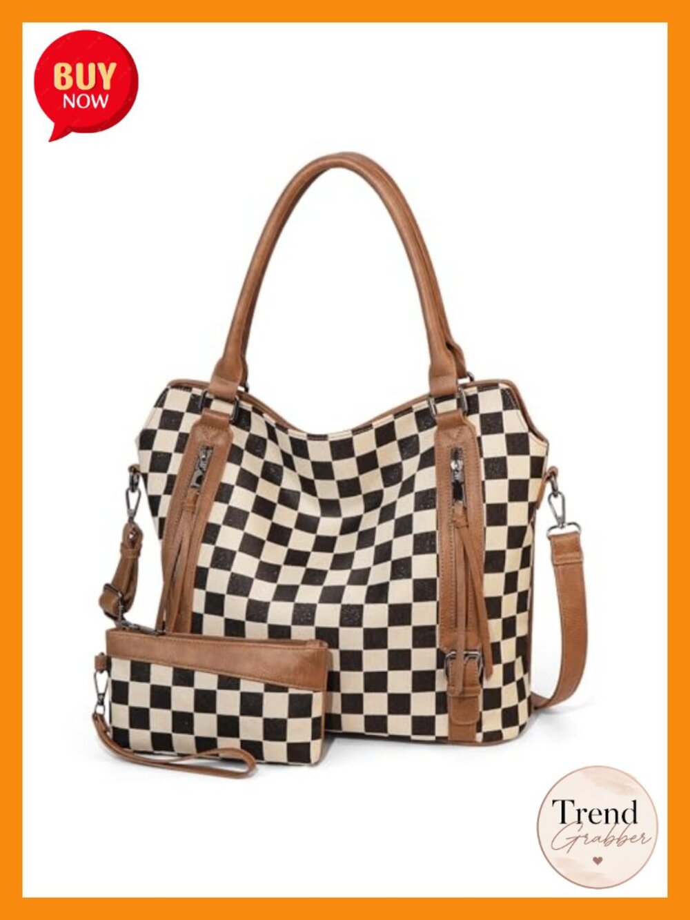 PU Leather Canvas Checkered Hobo Tote Bag Large Shoulder Handbag